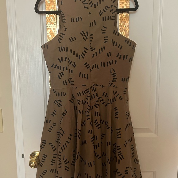 Anthropologie Dusen Dusen Tan Black Dashes Fit & Flare Mini Dress - Picture 5 of 7